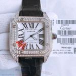 Perfect Replica Cartier Santos Stainless Steel Diamond Case White Roman Dial Watch